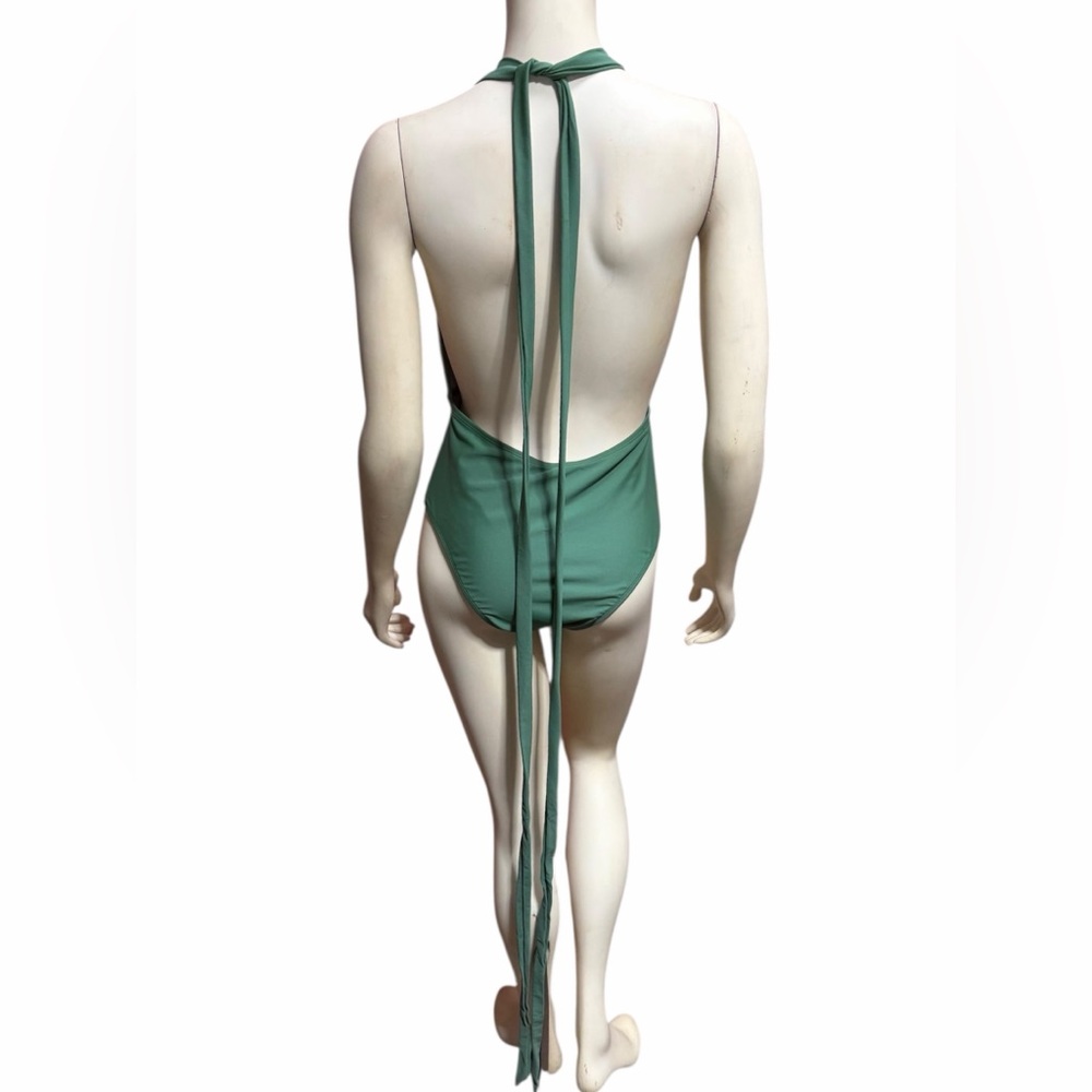 NWT Cupshe Green Halter One Piece Swimsuit Plunge Neck Wrap Tie Padded Size M - Picture 5 of 11